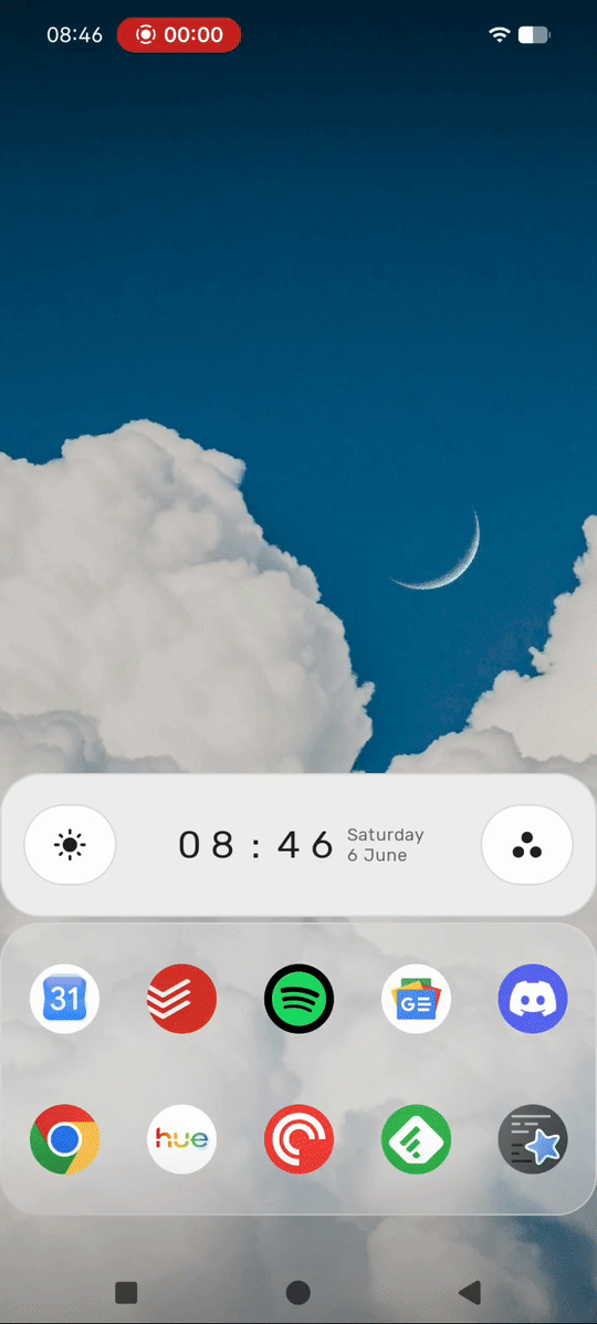 Yasan Launcher space dashboard showing widgets and folders.
