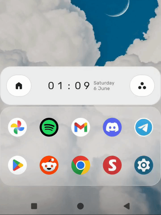 Yasan Launcher home screen showing app predictions in the dock.
