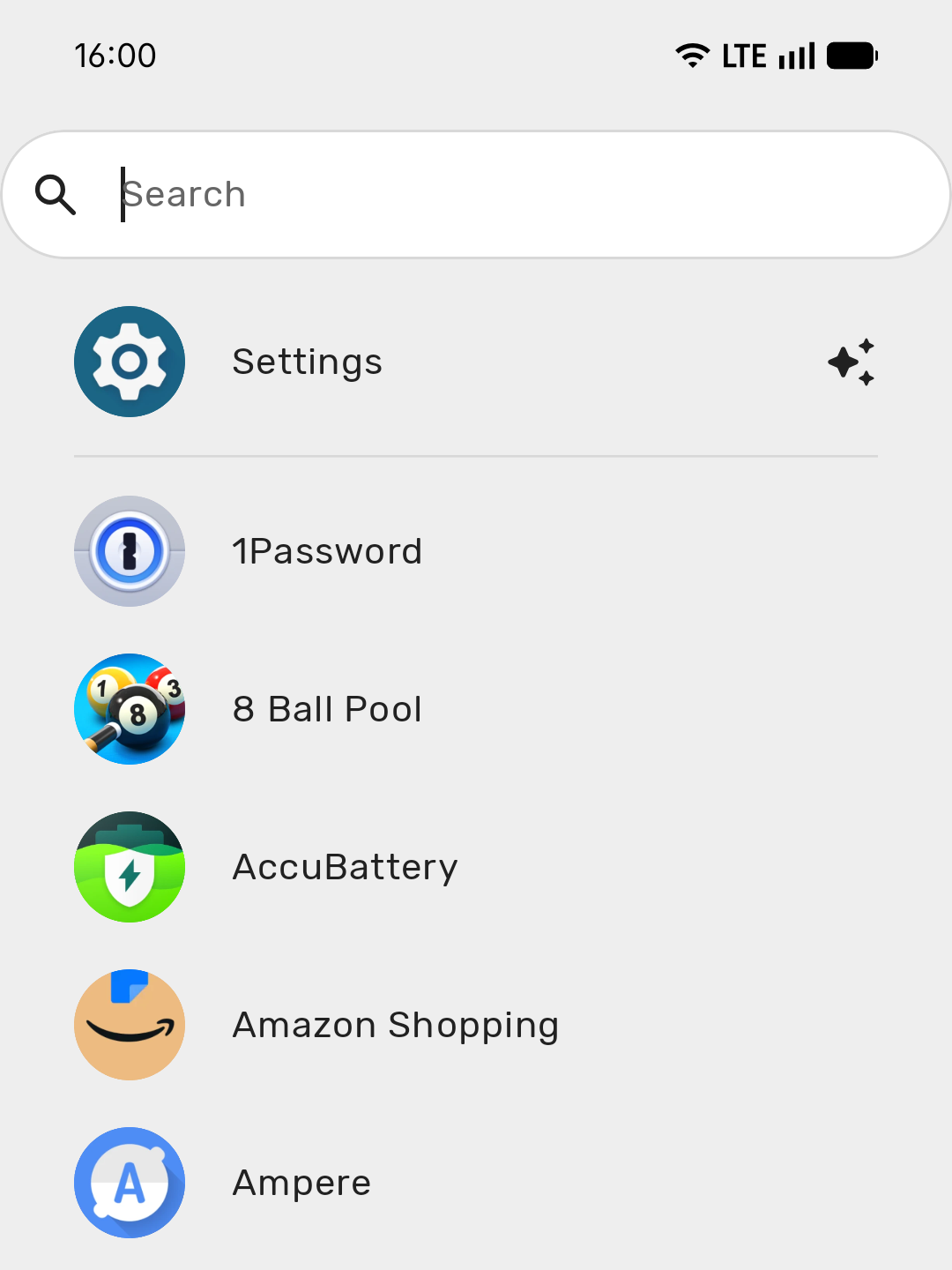 Yasan Launcher search screen showing proactive app suggestions.