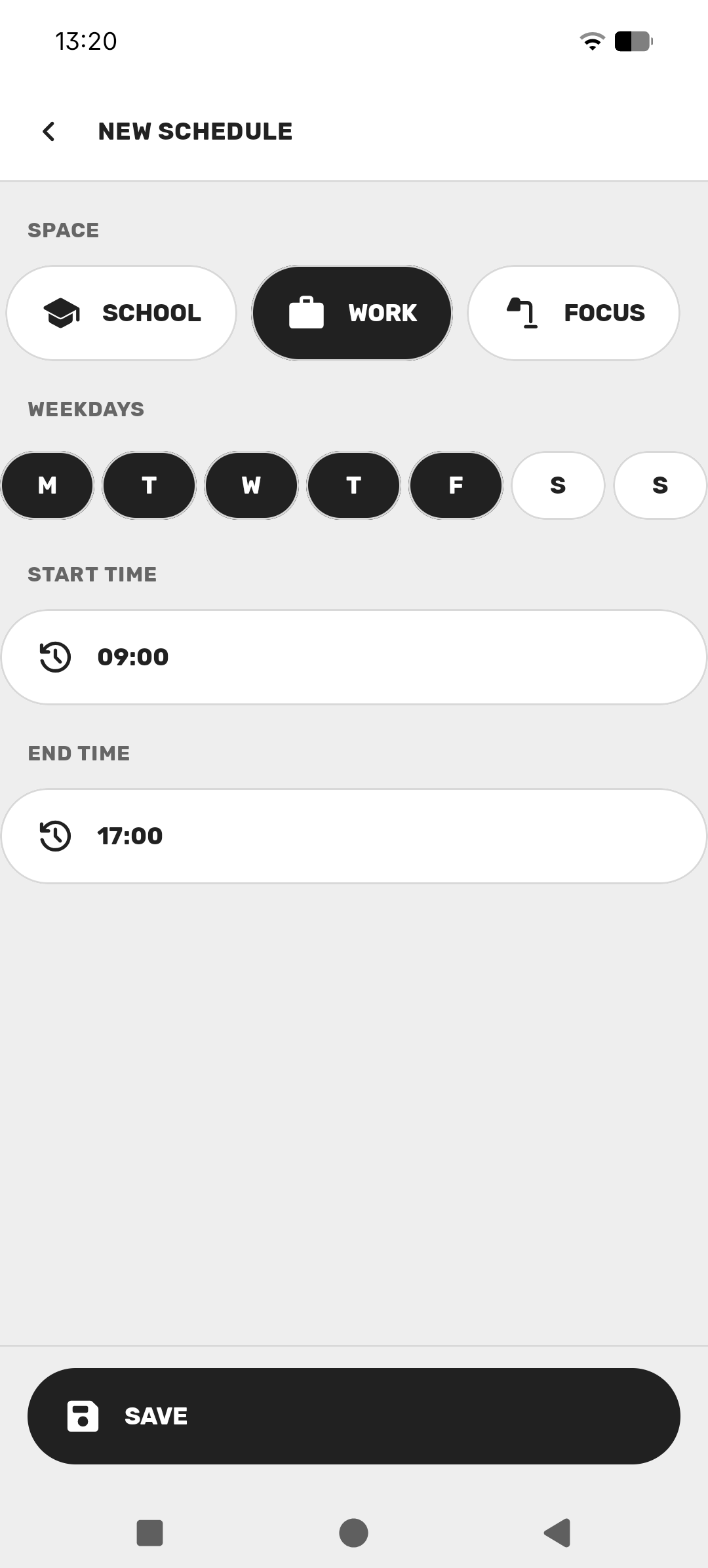 Yasan Launcher schedule editor for automatic space switching.